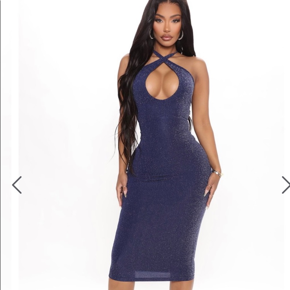 Navy Metallic Midi Dress